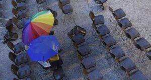 outdoor seating on a rainy day